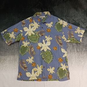 Tommy Bahama 100% Silk Short Sleeve Shirt Hibiscus Floral‎ Print Size Medium